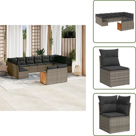 Rattan PE - vidaXL Set Divani da Giardino 12 pz con Cuscini Grigio in Polyrattan - Poltrone da giardino