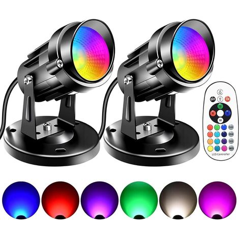 Lot de 2 spots RGBW 6 W à couleurs changeantes avec télécommande, éclairage d'ambiance 16 couleurs pour intérieur, prise 120 V et câble de 1,8 m, interrupteur au pied et socle inclus. (1/5)