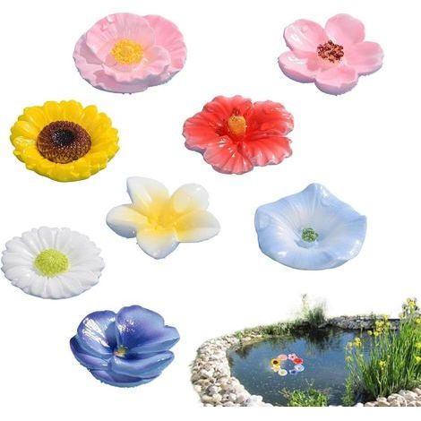 Set di 8 mangiatoie galleggianti a forma di fiore in resina, prive di pericoli di croste, ideali per decorare laghetti, balconi e terrazze (8 pezzi). (1/5)