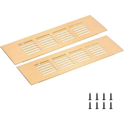 Rectangular Ventilation Grille, Aluminum Alloy Air Vent Cover with Fixing Screw (200X60mm/8"X2", Gold Tone) (1/5)