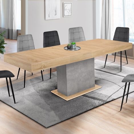 Mesa de comedor extensible EDEN 6-10 personas efecto madera y hormigón 160-200 cm (1/5)