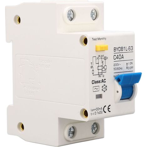 Disjoncteur différentiel 40 A, ignifugé, protection contre les surcharges, unipolaire N, avec rail de guidage DIN, 230 V (1/5)