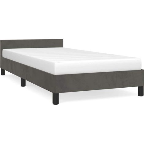 Lit adulte pour 1 personnes avec tête de lit, Structure de lit, Assemblage Facile, Gris foncé 90x190 cm Velours OIB1285E (1/5)
