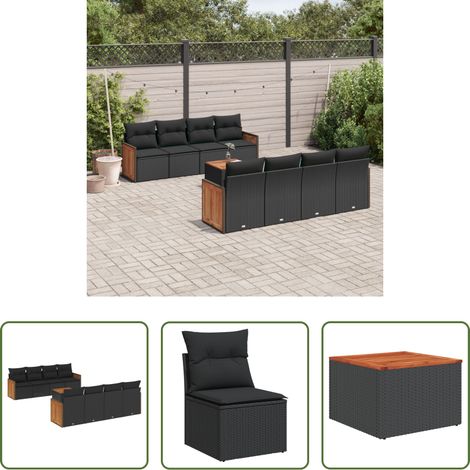 vidaXL Gartensessel - 9-tlg. Garten-Sofagarnitur mit Kissen Schwarz Poly Rattan (1/5)