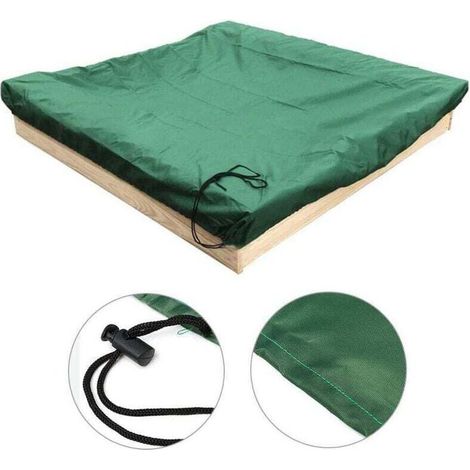 Bâche Bac à Sable Couverture de bac à sable 180x180x20cm pour enfants petite couverture de bain carré vert imperméable à l'eau avec Cordon de Serrage Tissu Oxford 210D (1/5)