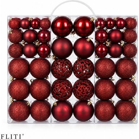 FLITI 100-Pack Red Christmas Baubles – Glossy and Matte Finish, Openwork Design, Christmas Tree Decoration (1/5)