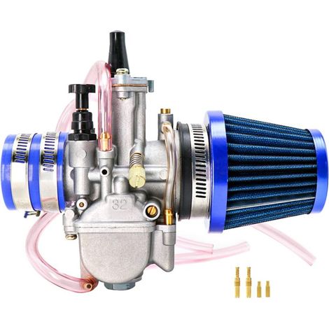Kit carburateur avec adaptateur d'aspiration, filtre à air et gicleurs principaux, pour 2 coups/4 coups 75-250 cc, motos, véhicules tout-terrain, scooters, UTV (32 mm, bleu) (1/5)