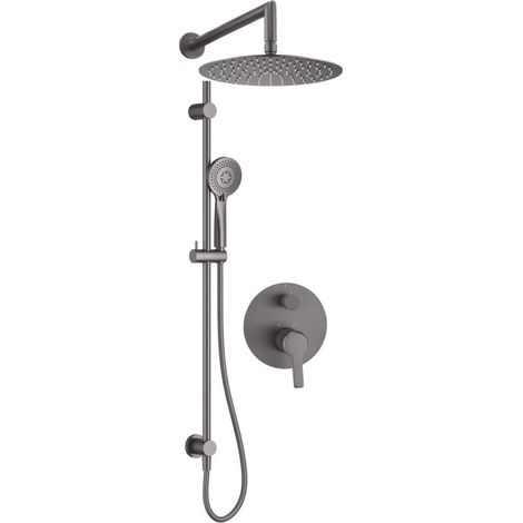 Set doccia con barra di scorrimento miscelatore doccetta e soffione finitura titanio - Arvo
