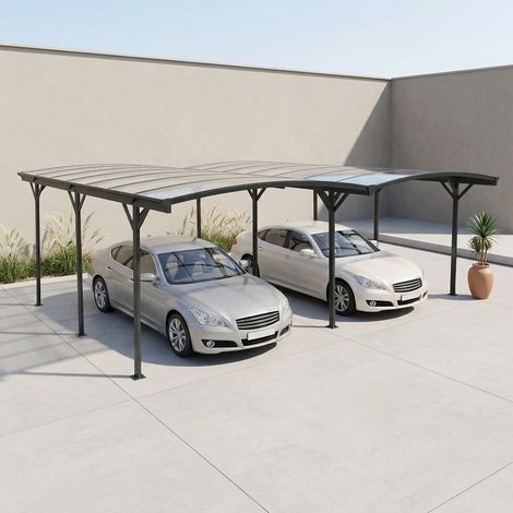 Carport avec extension 30m² aluminium anthracite et polycarbonate - Le Mans 5x6m - abri de voiture 505 x 600 x 239 cm (1/5)