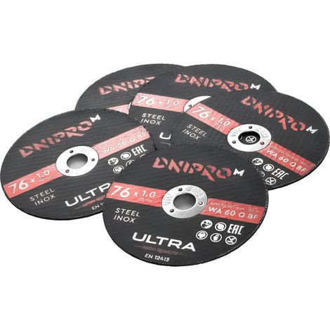 Dnipro-M Disco de Corte ULTRA 76x1,0x10mm Pack 5 uds - Electrocorindón Blanco Al2O3, EN 12413, Acero Inoxidable Aluminio (1/4)