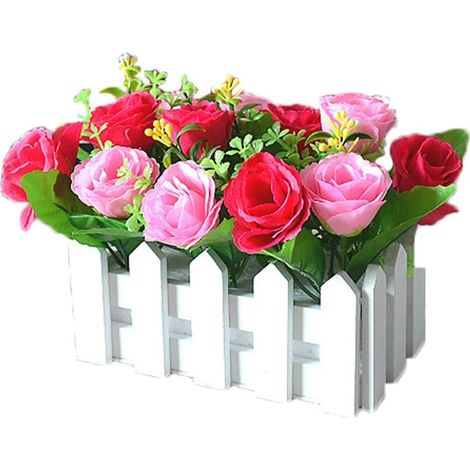Fleurs artificielles en pot, plantes artificielles, hibiscus jaunes et blancs, clôture en bois, décoration de mariage 16 x 8,5 x 13 cm (Pi-AquaForge (1/3)