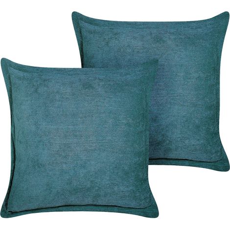 Lot de 2 Coussins Décoratifs en Velours Côtelé 43 x 43 cm Bleu Paon Zinnia