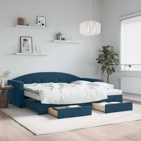 Sofá cama nido con cajones terciopelo azul 90x200 cm (1/5)
