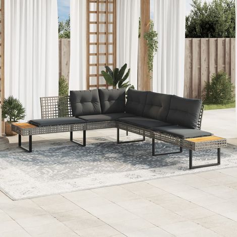 vidaXL Divano da Giardino con Cuscini a L Grigio Polyrattan e