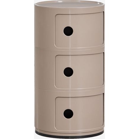 Sklum – Table de chevet Ø30 cm – Structure en ABS – Design circulaire contemporain – Tiroirs à ouverture silencieuse – Moka Brown