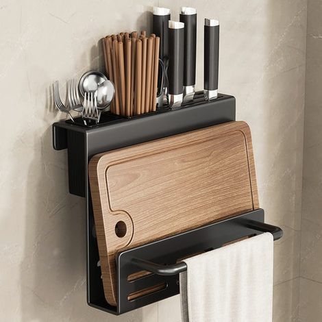 Range-couteaux de cuisine en acier au carbone - Support mural élégant pour une cuisine bien organisée (1/4)