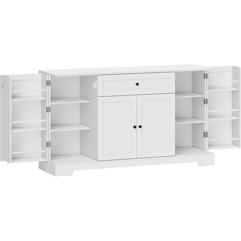 Buffet de cuisine blanc 140 cm avec 1 tiroir, 4 portes à fermeture douce et étagères réglables (1/5)