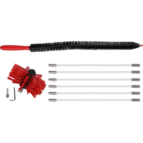 Brosse de cheminée à pression, en nylon souple et résistant, petite taille, pour le nettoyage des parois intérieures (noire, neuve, tige de 410 mm x 6 pouces, manche hexagonal). (1/5)