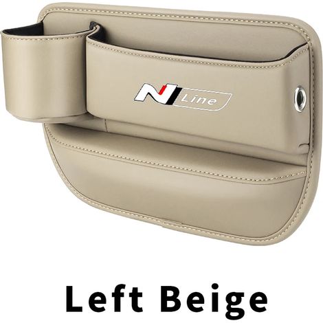 (Ligne N - Beige gauche) Boîte de rangement pour l'espace entre les sièges auto Hyundai Sonata Elantra Tucson Ligne N Veloster Kona i30 - Accessoires intérieurs en cuir (1/5)