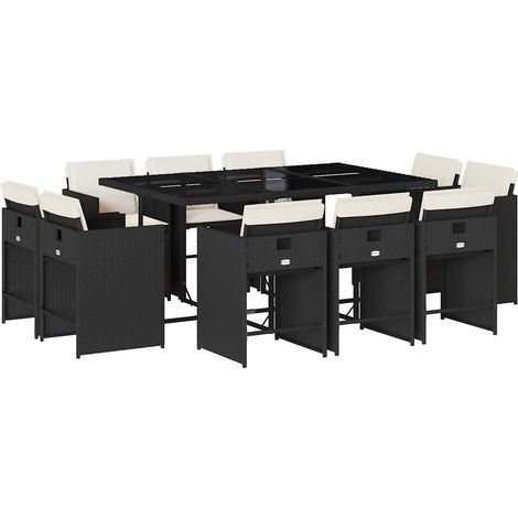 Maison Exclusive - Set de comedor jardín 11 pzas con cojines ratá (1/5)