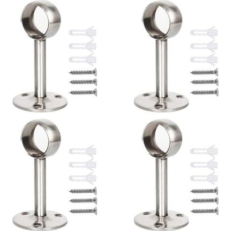 Support de Tringle à Rideaux - HANDEIU - Acier Inoxydable - 4 pièces - 10 kg - Argent (1/5)