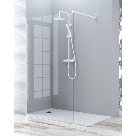 Mampara Ducha Fijo Walk In Vidrio Templado 8mm Antical Transparente Altura 195cm 80 cm (1 fijo) Perfil Blanco Mate (1/3)
