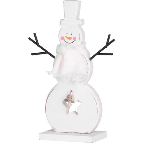 Dekoration MagicHome Weihnachten Woodeco, Schneemann wei, Packung 2 Stk., 10x20 cm (1/2)