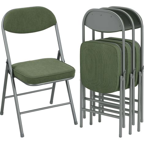 Set aus 4 grünen Klappstühlen, Sitzflächen und Rückenlehnen mit Cordbezug, tragbare Esszimmerstühle