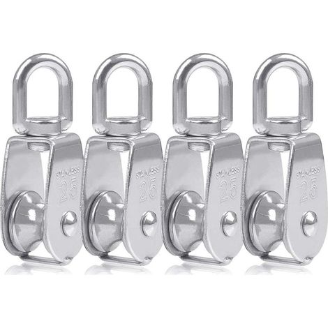 4pcs Blocs monobloc de 25 mm en acier inoxydable argenté 304, grue monobloc pour poulie M25 à crochet à une poulie charge de papier pivotante 150 kg (1/5)