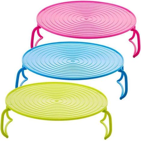 Lot de 3 plateaux pliables empilables en polypropylène pour micro-ondes pour une organisation et une superposition faciles (vert, rouge, bleu)