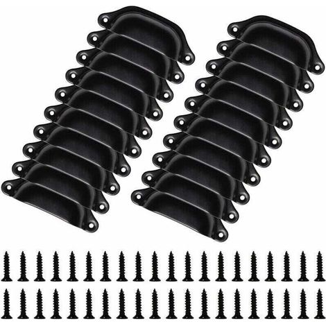 Lot de 20 Poignées Meubles Vintage de 98mm - Boutons en Forme de Coquille pour Tiroir, Placard - Avec Vis, Noir (1/4)