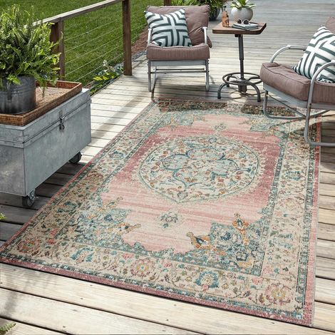 Tapis d'extérieur robuste, design moderne, résistant aux intempéries et aux UV, pour balcon, terrasse et jardin d'hiver, mais aussi pour la cuisine ou la salle à manger, rose, 160 x 230 cm (1/5)