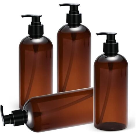 Bardusch-4 flacons distributeurs savon 500 ml PET ambre, pompe vide rechargeable, huiles/lotions/shampoing (1/5)