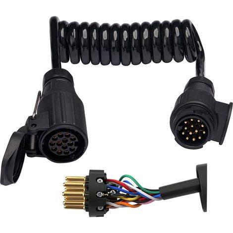 1.6M Rallonge Remorque 13 Broches, avec Prise Mâle et Femelle 13 Broches, 12V Rallonge Spirale Câble Remorque, pour Camion Caravane RV Véhicules Agricoles (1/5)