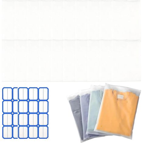 Pack of 24 Plastic Zip Pouches, Zip Storage Bag, Travel Suitcase Pouch, with Self-Adhesive Labels, for Costumes, Shoes, Cosmetics, 40 x 30 cm (1/5)