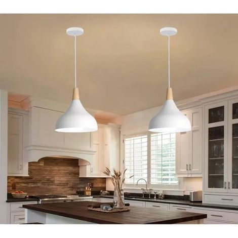 2pcs Lustre Suspension Rétro Suspension Luminaire Moderne Style Goutte Chapeau pour Chambre Salle à Manger Cuisine,Blanc,Ø (1/4)