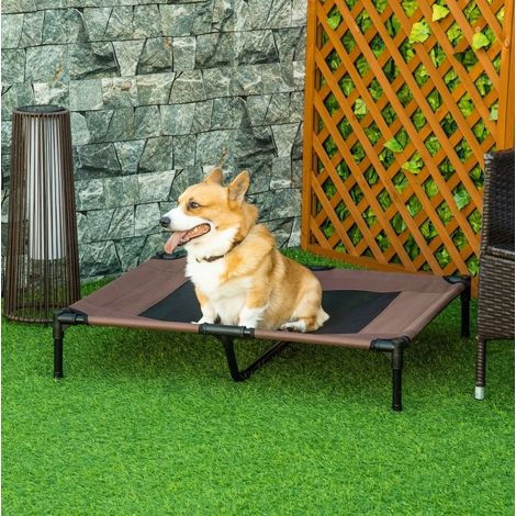 Lit pour chien d’extérieur 92 x 76 x 18 cm, lit surélevé en métal, marron, grand chien (1/5)