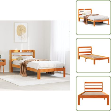 Massivholzbett ohne Matratze Wachsbraun 100x200 Kiefernholz - Bettrahmen - Bettgestell - Bett - Betten (1/5)