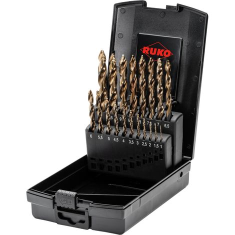 RUKO Spiralbohrersatz HSSE-Co 5 DIN 338 ULTIMATECUT FLOWSTEP 19tlg. Ø 1 - 10 mm in Kunststoffkassette - 259214ERO