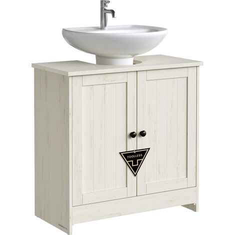 SONGMICS HOME Mobile Sottolavabo da Bagno, Montaggio Rapido Senza Attrezzi Toolless, Mobiletto con Ripiano Regolabile per Lavabo con o senza Colonna, Bianco Vintage BBC223WJ01 (1/5)