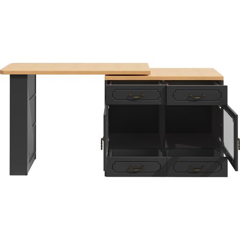 Tavolo bar alto allungabile con contenitore, LED e rotazione 360°, MDF, 135-203x39x92,8 cm (1/5)