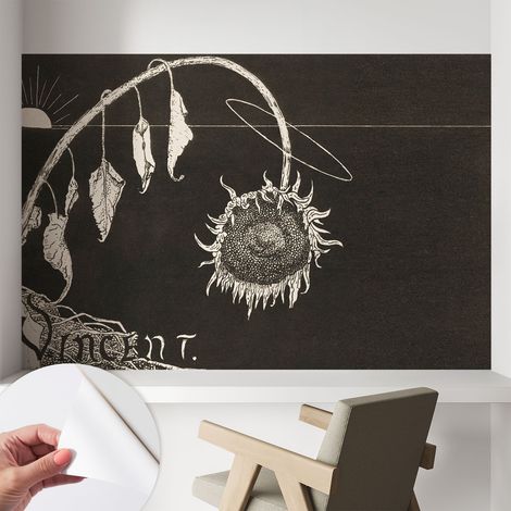 Tapetet Klebetapete für Wohnzimmer Schlafzimmer Küche - Wanddekoration Nostalgische Sonnenblume 104x70 cm (1/5)