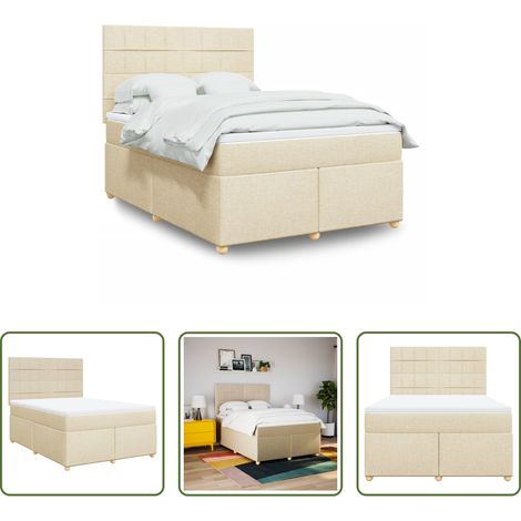 vidaXL Taschenfederkern - Boxspringbett mit Matratze Creme 140x200 cm Stoff (1/5)