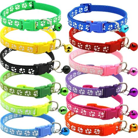12 Collier chat, boucle sécurité, clochette, nylon réglable 19-32cm, couleurs mixtes, petit chien (1/5)