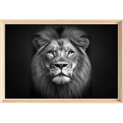 Tableau mural encadré portrait lion majestueux 40x60 cm - Tableau Mural Décoratif - Image Encadrée Imprimée en HD - Impression 40x60 cm sur Fibres de Bois FSC - Finition Mate - Fabriqué en France (1/5)