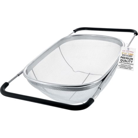 Passoire pliable en acier inoxydable de 6 pintes avec poignées extensibles en caoutchouc, tamis rectangulaire à mailles fines – Conv (1/5)