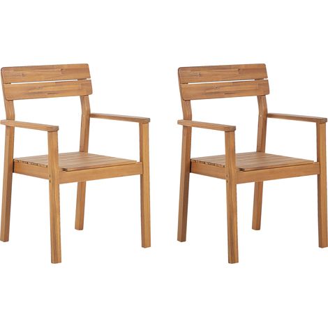 Conjunto de 2 sillas de madera de acacia clara con reposabrazos rústico jardín exterior Fornelli (1/5)