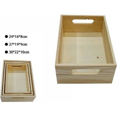 TrAdE Shop Traesio - Set 3 Cassette Cassetta In Legno Naturale Decoupage Tris Matrioska Scatola -