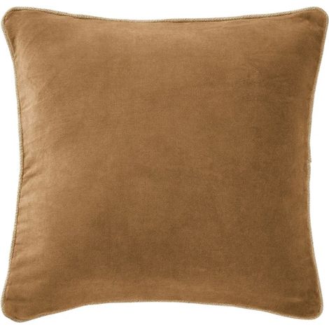 Coussin 45 x 45 cm velours de coton camel et jute - MIRABEL (1/5)