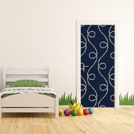 Sticker Porte 204x83cm - Fond Bleu avec Corde Blanche - Décoration Murale Intérieure (1/4)